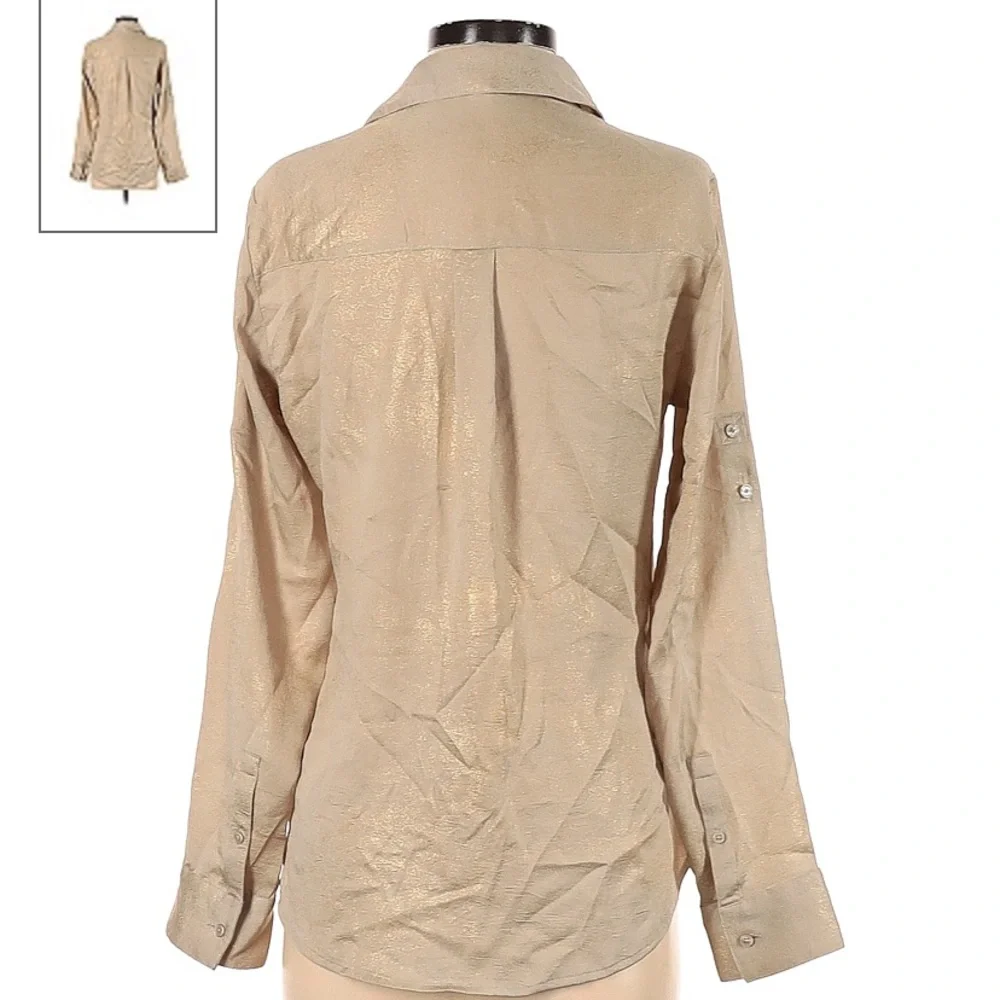 Metallic Gold Button Up Blouse - Picture 4 of 4